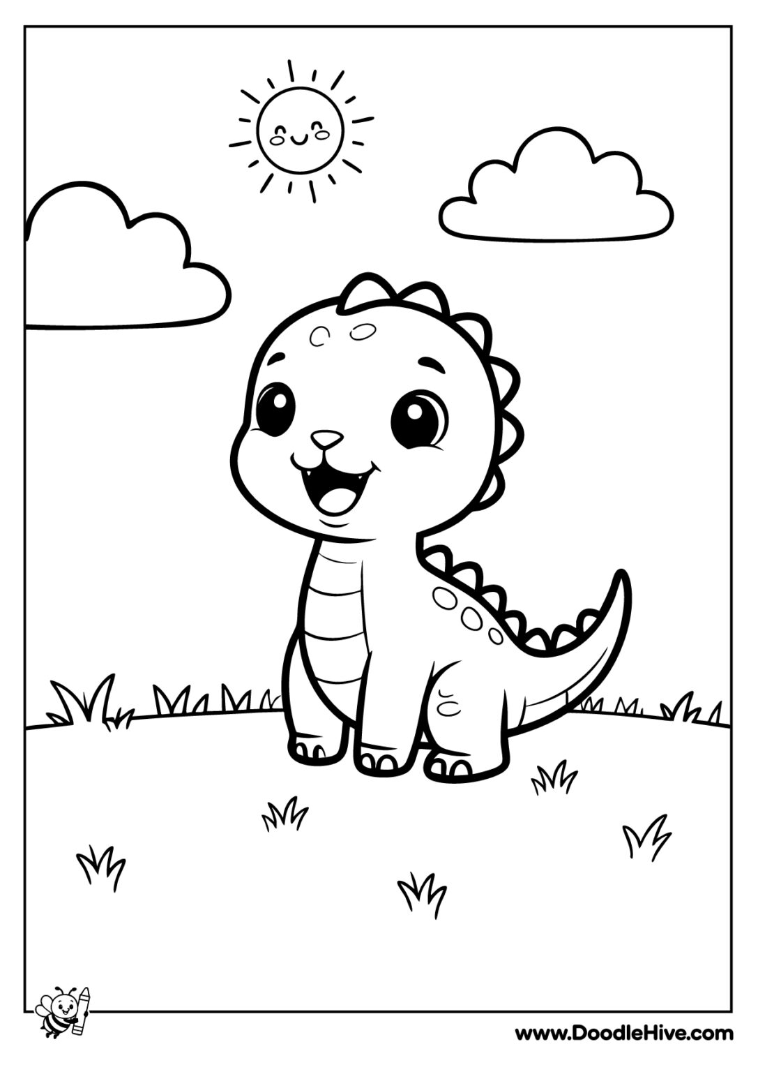 Cute Baby Dinosaur Coloring Page Printable for Kids