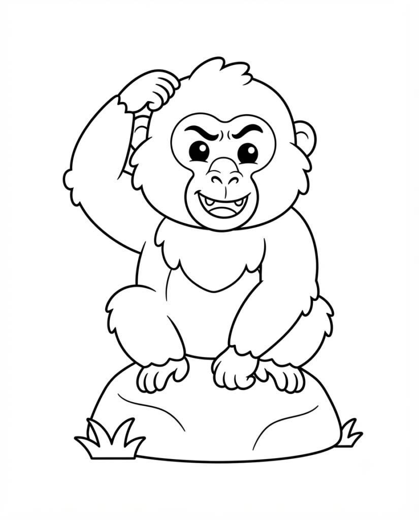 Baboon coloring page with a baboon sitting on a rock scratching its head