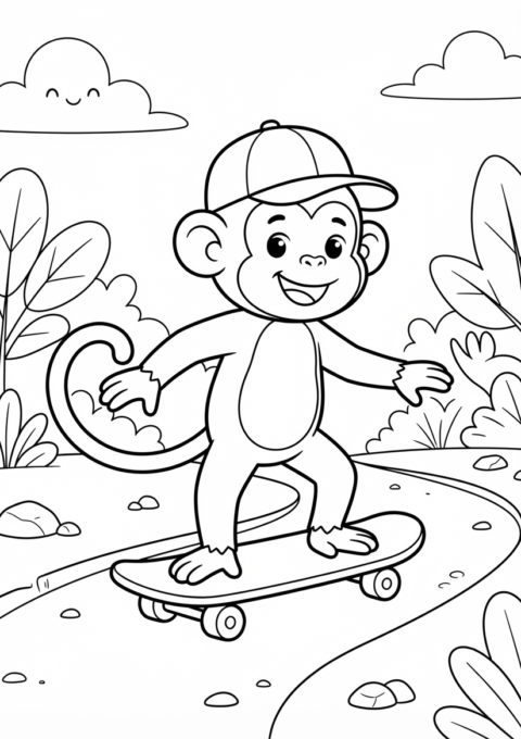 Cool Monkey Skateboarding Coloring Page