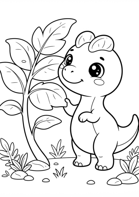 Dinosaur Gazing at the Plant