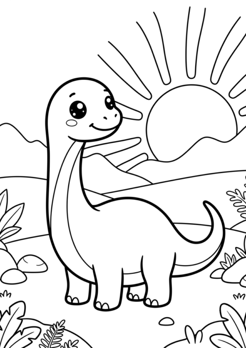 Baby Long-Neck Dinosaur at Sunset