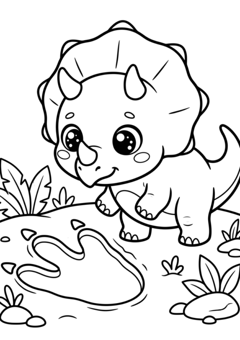 Baby Triceratops by the Puddle