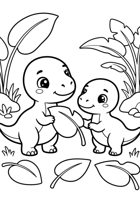 Two Baby Dinosaurs Playing