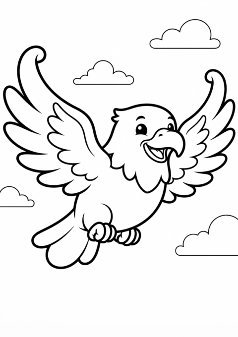 Eagle coloring page with an eagle flying with its wings spread wide