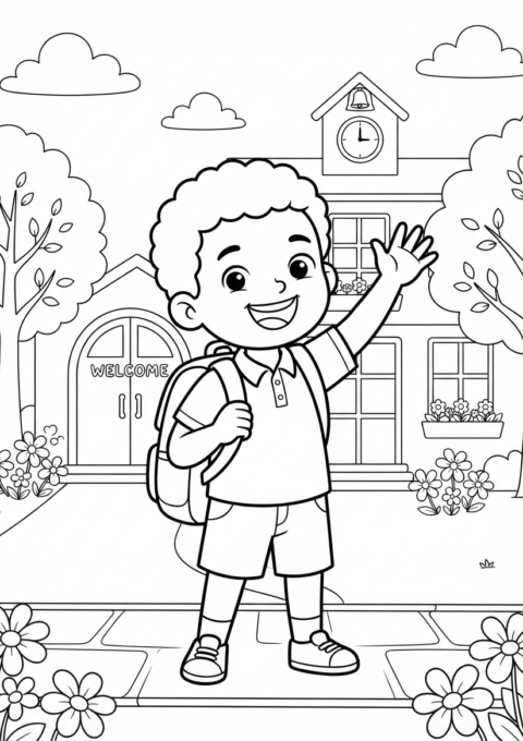 First Day of School Coloring Page