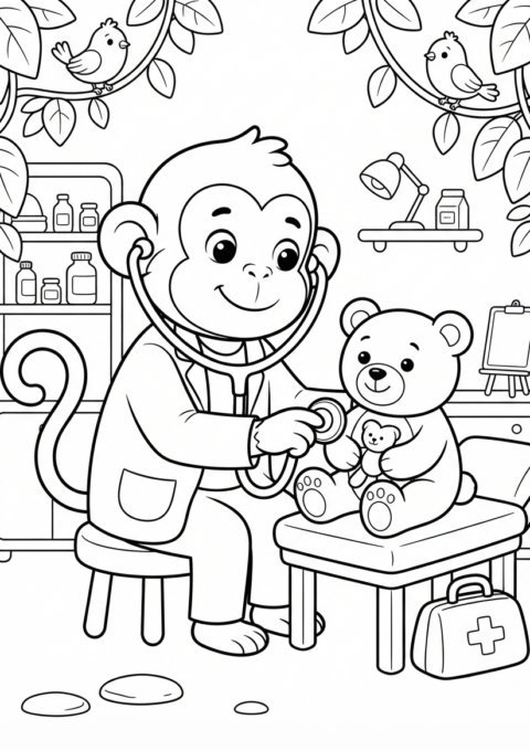 Friendly Monkey Doctor Coloring Page