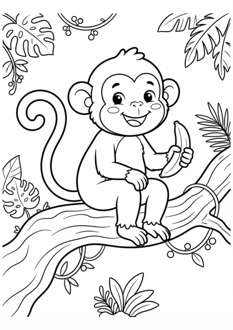 Happy Monkey Coloring Page