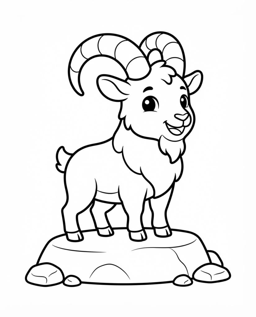 Ibex coloring page with an ibex standing on a rocky ledge