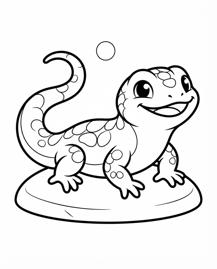 Lizard coloring page with a spotted lizard standing on a rock