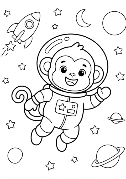 Monkey Astronaut Coloring Page