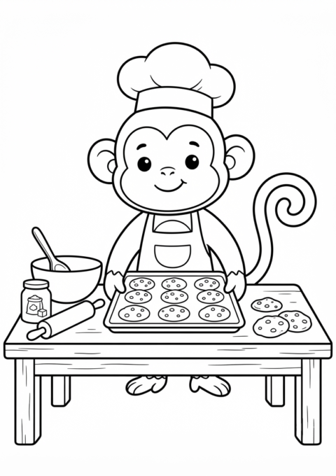Monkey Baker Coloring Page