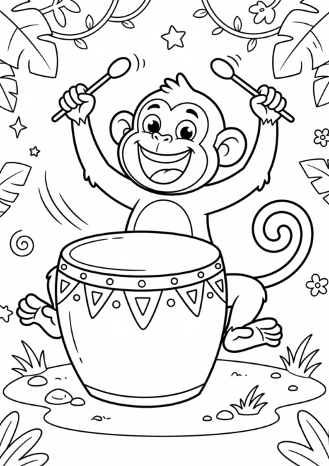 Monkey Drummer Coloring Page