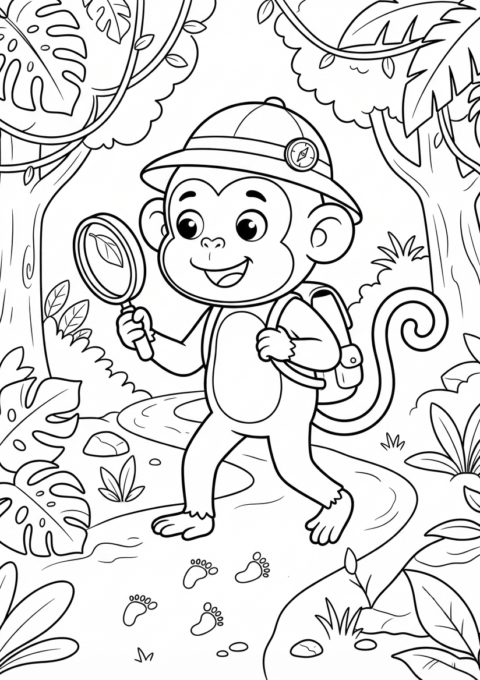 Monkey Explorer Adventure Coloring Page