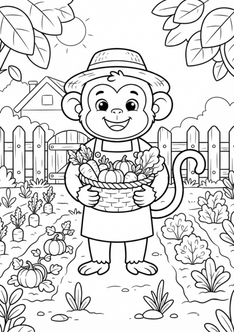 Monkey Farmer Coloring Page