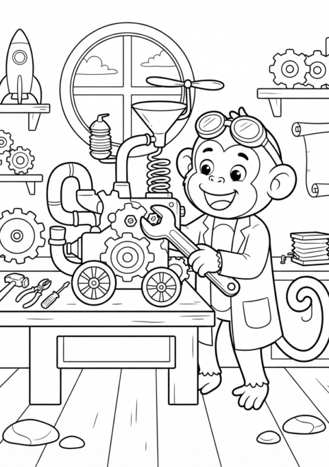 Monkey Inventor Coloring Page