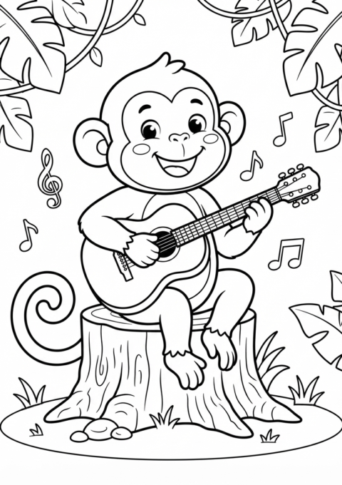 Monkey Musician Coloring Page