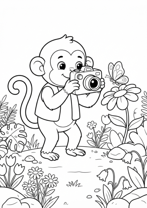 Monkey Photographer Coloring Page