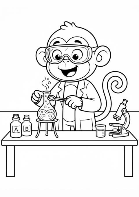 Monkey Scientist Coloring Page