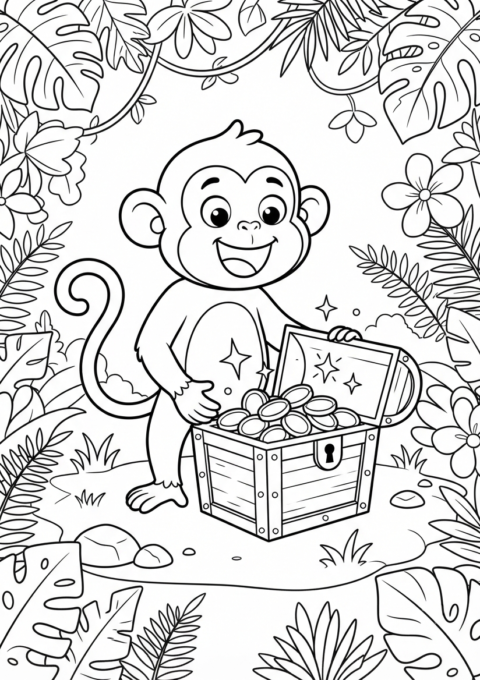 Monkey Treasure Hunter Coloring Page