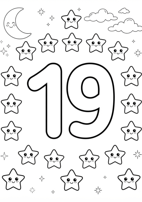 Number 19 Coloring Page