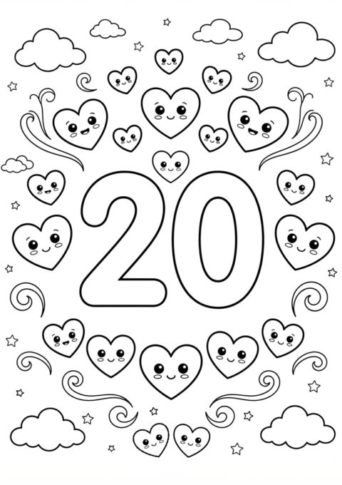 Number 20 Coloring Page for Kids