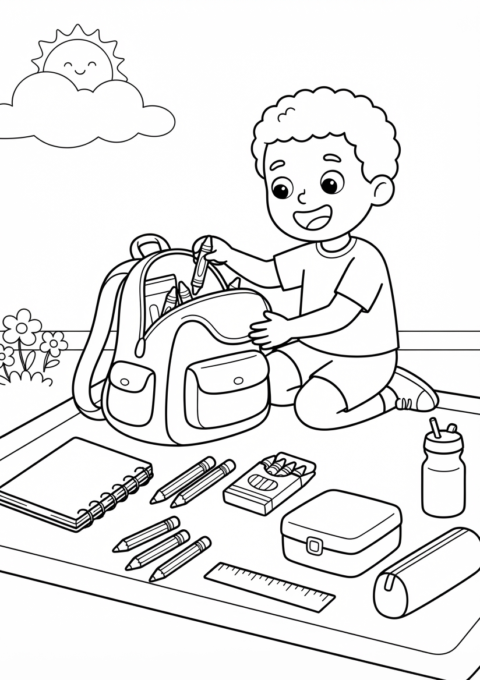 Packing School Bag Coloring Page