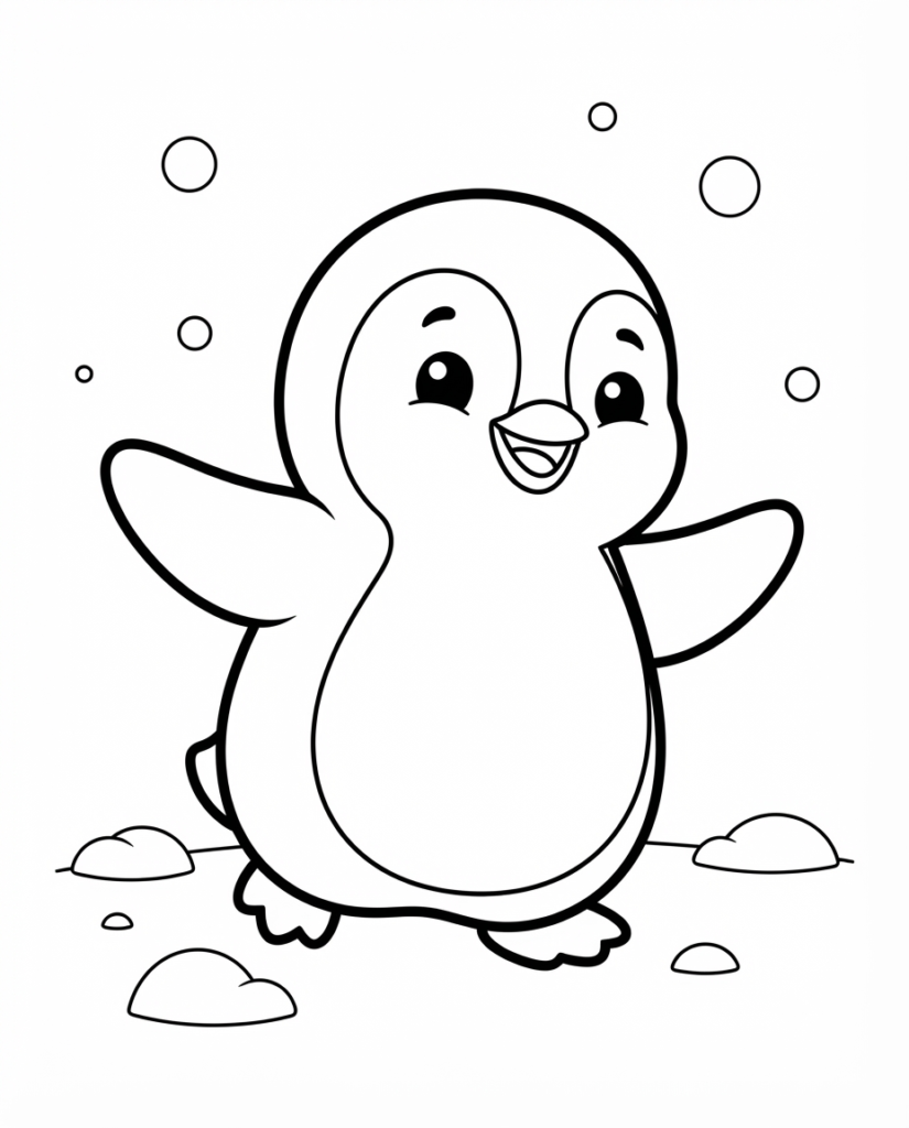Penguin coloring page with a penguin waddling with its flippers out