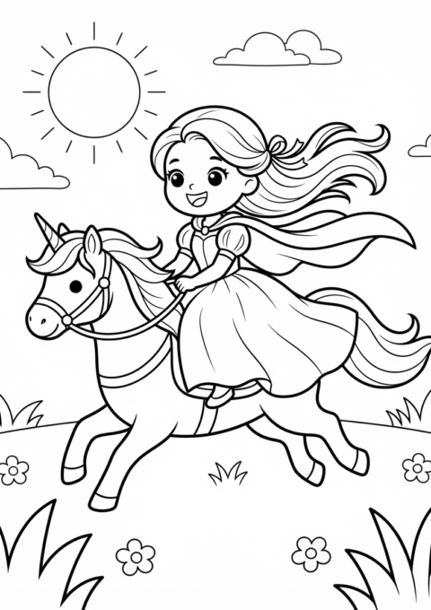 Princess Galloping With Her Unicorn