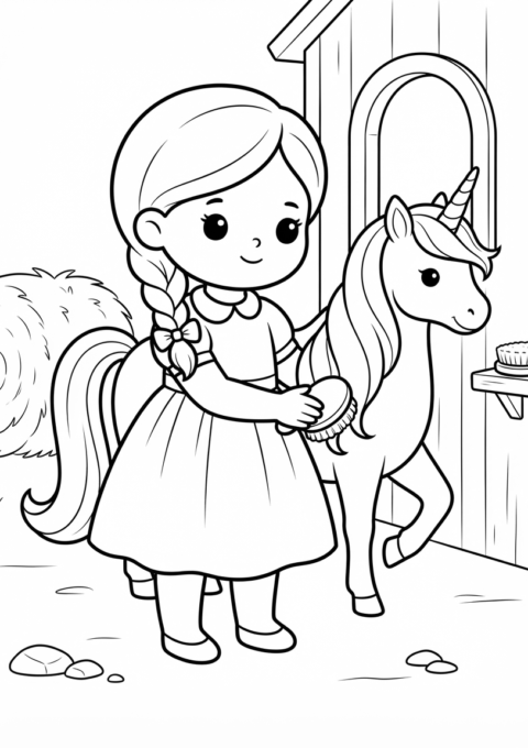 Princess Grooming Her Unicorn