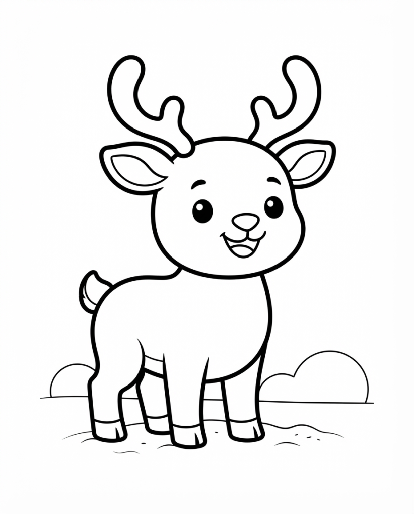 Reindeer coloring page with a reindeer standing with its antlers on display