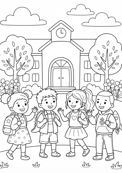 School Friends Coloring Page
