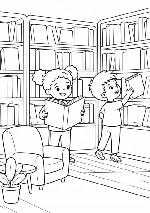 School Library Coloring Page