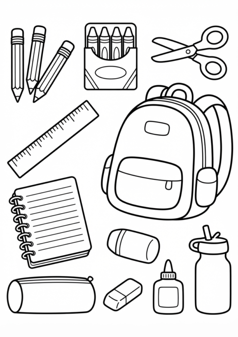 School Supplies Collection Coloring Page