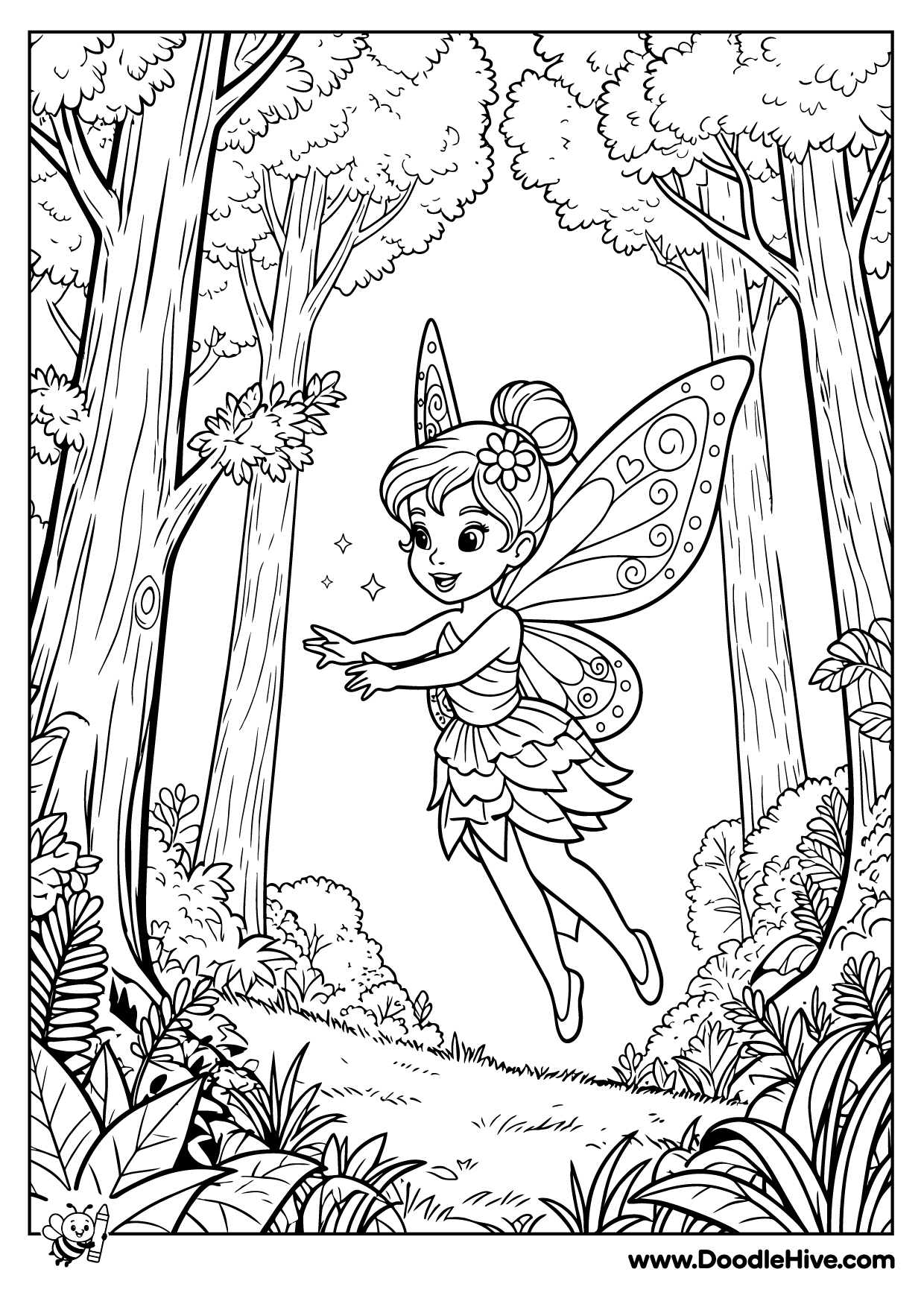 Sweet fairy princess kids coloring page