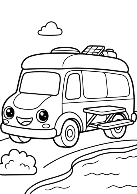 Cute Camper Van Coloring Page